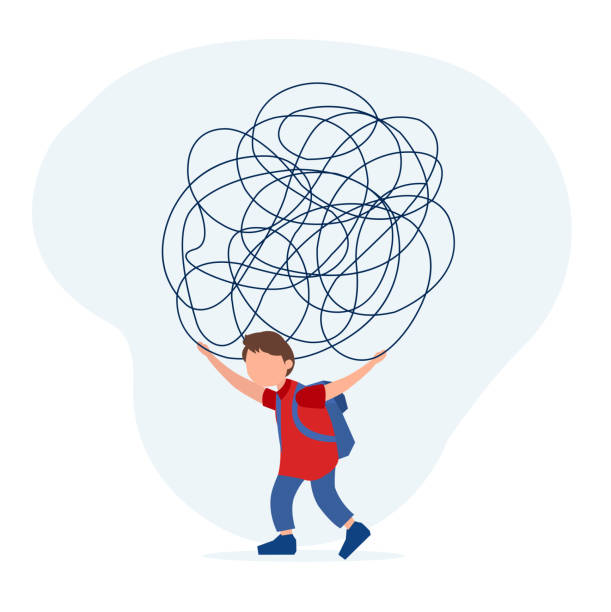 Vector of a stressed confused boy a student
